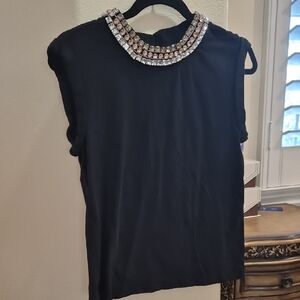 Cinq à Sept Black Blouse with Embellished Collar